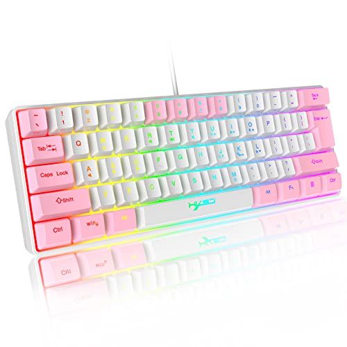 Kuiyn 60% bedraad RGB-gamingtoetsenbord - 61 toetsen - Roze wit