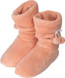 NORMANI Fleece-pantoffels voor dames met pompons, abrikoos, maat 39-42
