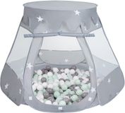 Selonis Pop Up Kasteeltent Grijs Voor Kinderen - 300 Ballen Speeltent - Binnen En Buiten Speelhuisje - 105x90 cm - Wit Grijs Mint