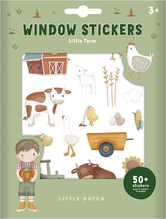 Little Dutch raamstickers Little Farm, niet permanente verplaatsbare stickers met speelachtergrond