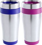 Makito Western Europe Tasses isothermes/tasses à café thermos/tasses - 2x pièces - Acier inoxydable - bleu foncé et rose - 450 ml