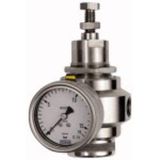 Roestvrij RIEGLER Roestvrij stalen drukregelaar, 1.4401, met secundaire ventilatie (terugstuurbaar), incl. manometer, BG 4, G 1, regelbereik 0,4-4,0 bar