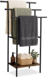 Relaxdays Handdoekrek met Plank - Industrieel - Metaal - Zwart/Donkerbruin