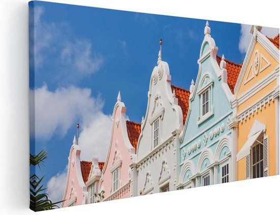 Artaza Canvas Schilderij Aruba Kleurrijke Huisjes - 40x20 cm - Canvas Print