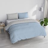 Ensemble de literie, double face, bleu clair/gris clair, pour un lit double, 3 pièces