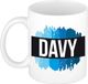 Bellatio Decorations Davy naam cadeau koffie mok - beker - met blauw verfstrepen - Cadeau collega - vaderdag - verjaardag - meester - coach - 300 ml - wit