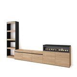 Skraut Home | TV-meubelset | compleet woonkamermeubel | 310 x 186 x 35 cm | voor tv's tot 65 inch | elektrische open haard | moderne stijl | eiken en zwart