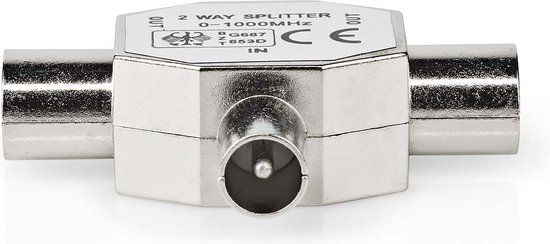 Nedis Satelliet- en Antenne-Adapter - IEC (Coax) Male - 2x Coax Female - Vernikkeld - 75 Ohm - T-Splitter - Metaal - Zilver - 1 Stuks