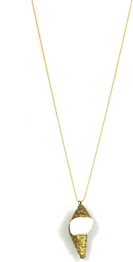 Heaven Eleven - dames ketting - ballchain 2mm verguld DQ - Shankha tibebetaanse schelp- 74cm