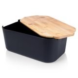 Vilde Broodtrommel met Bamboe Plank Zwart 33x18,5x12 cm