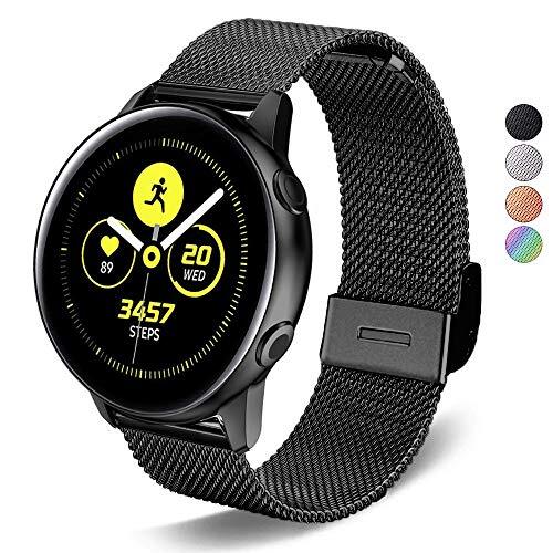 DEALELE Band Compatibel met Samsung Gear Sport / Galaxy Watch 42mm / Active / Active 2 / Galaxy 3 41mm / , 20mm Roestvrij Staal Metaal Mesh Armband Vervanging voor Huawei GT2 42mm, Zwart