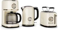 Klarstein Victoria ontbijtset – broodrooster voor 2 sneetjes met 7 bruiningsstanden, waterkoker van 1,7 liter, filterkoffiezetapparaat voor 12 kopjes, roestvrij staal, retro design, broodjeshouder, warmhoudfunctie, roomkan