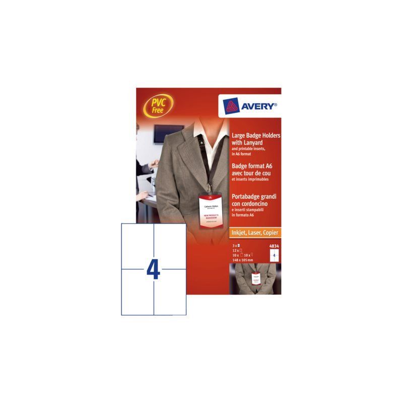 Avery Badge 4834 A6 Hoezen + Insteekkaarten - 10 Stuks