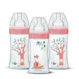 Dodie Set van 3 babyflessen - EB20 - 270 ml - Platte speen - Roze