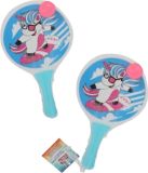 Gerimport Houten beachball set lichtblauw met surfende eenhoorn print