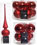 Decoris Kaemingk B.V. Compleet glazen kerstballen pakket kerstrood glans/mat 33 stuks met piek mat - 20x 6 cm - 12x 8 cm