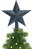 Decoris Kerstboom piek - Ster vorm - Donkerblauw - Glitter - 19 cm - Kunststof