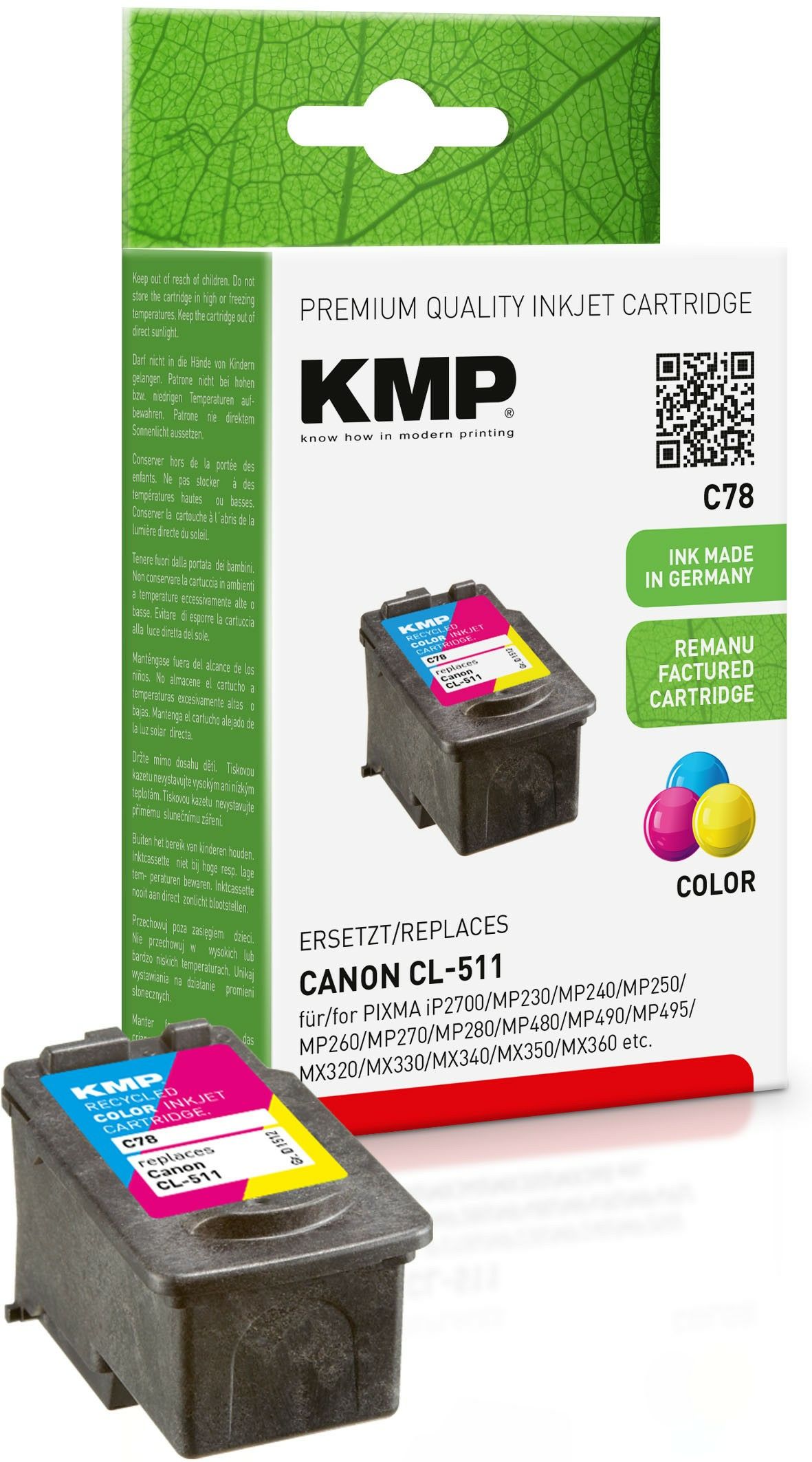 KMP C78 - Inktcartridge - multi colour - 9 ml - voor Canon Pixma iP2700, MP240, MP250, 260, MP270, MP280, MP480, MP490, MP495, MX320, MX330, MX340, MX350