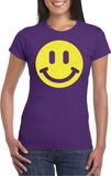Bellatio Decorations Verkleed shirt dames - Smile / Emoticon - paars - carnaval/foute party - feestkleding XL
