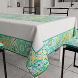 PETTI Artigiani Italiani - Tafelkleed, vuilafstotend, rechthoekig, voor keukentafel, geometrisch design, Vietri groen, watergroen, X18, zitplaatsen (140 x 360 cm), 100% Made in Italy