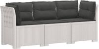 vidaXL 3-zits tuinbank met kussens, rattanlook, metaal, wit