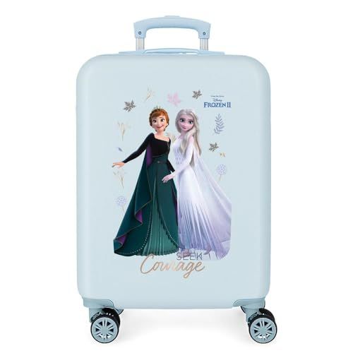 Disney Frozen Seek Courage cabine-koffer, blauw, 34 x 55 x 20 cm, stijf, ABS-combinatieslot, zijdelings 32 l, 2,62 kg, 4 dubbele wielen, handbagage.