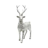 Dekohelden24 Keramische decoratiefiguur, modern decoratief beeldje, landhuis-sculptuur als hert in zilver - glitter, staand, L x B x H: 14 x 8 x 21 cm