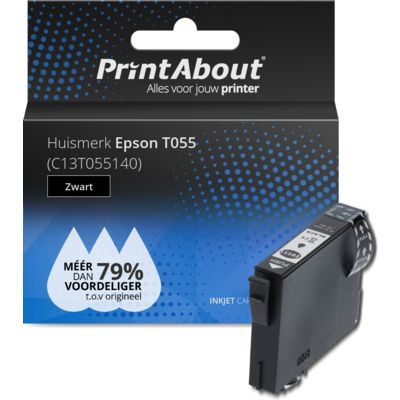 PrintAbout Huismerk T055 (C13T055140) Zwart | Compatibel met Epson