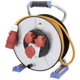 as - Schwabe Xperts 23998 Metalen kabelhaspel met dubbele buis, 25 m, beschermende isolatie, 5-polige CEE-stekker 400 V, 2 geaarde stopcontacten, 1 CEE-stopcontact, 5-polig, 400 V, 16 A, klapdeksel