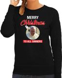 Bellatio Decorations Paus Franciscus Merry Christmas sinners foute Kerst trui - zwart - dames - Kerst sweater / Kerst outfit L
