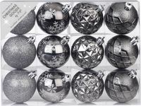 Inge-glas Inge's Christmas Decor Gmbh 24x stuks luxe gedecoreerde kunststof kerstballen antraciet mix 6 cm