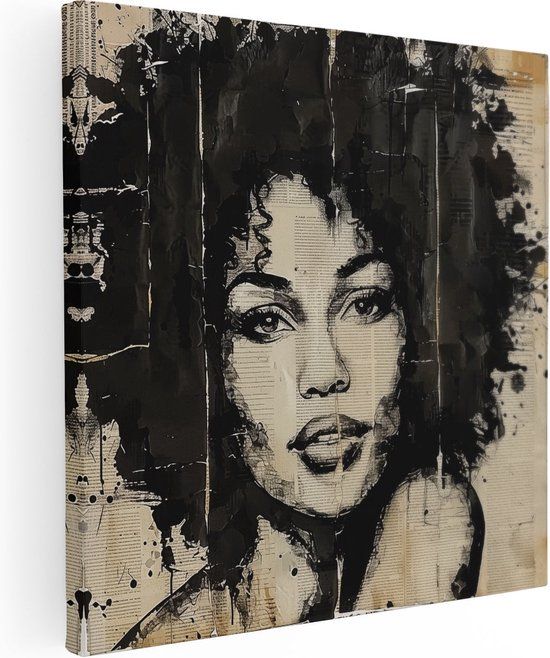 Artaza Canvas Schilderij Vrouw met Afrohaar - 90x90 cm - Multikleur
