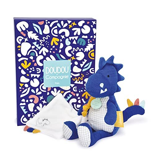 Doudou et Compagnie - Knuffeldier dinosaurus - Pantin Dino - blauw - 25 cm - Les Calinos - DC3943