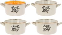 Excellent Houseware Bols à soupe/bols de service - 8x - porcelaine - 500ml - beige - avec anse