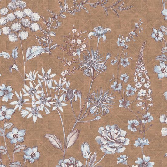 A.S. Création VINTAGE BLOEMEN BEHANG | Botanisch - oranje/bruin blauw wit - Vliesbehang
