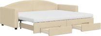 vidaXL Slaapbank met onderschuifbed en lades 90x200 cm stof crèmekleur