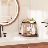 Merkloos Counter Organizer 2 Tier Corner Vanity Plank - Houten Badkamer Organisatoren en Opslag voor Huidverzorging - Wit 2 Pack