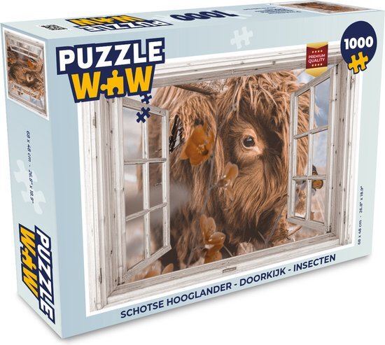 MuchoWow Puzzel Schotse hooglander - Doorkijk - Insecten - Legpuzzel - Puzzel 1000 stukjes volwassenen