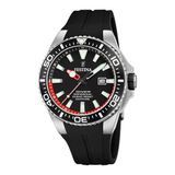 Festina F20664/3 Heren Horloge - Zilverkleurig/Zwart - Staal/Leer - 45.5 mm