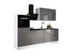 Ensemble de cuisine : trois tiroirs, cinq portes, huit étagères, couleur : blanc / gris brillant
