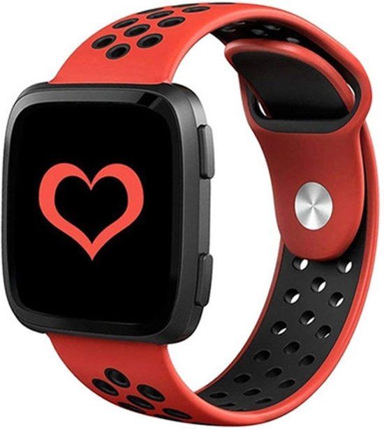 By Qubix Qubix Fitbit Versa Bandjes - Rood + Zwart - Small