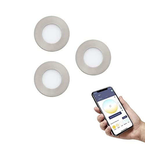 EGLO connect.z Smart-Home set van 3 LED-inbouwspots Fueva-Z, Ø 85 mm, ZigBee, app en spraakbesturing Alexa, warm wit-koud wit, dimbaar, 3 metalen inbouwspots nikkel-mat, IP44