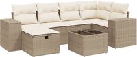 vidaXL 7-delige loungeset met kussens, polyrattan, beige