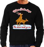 Bellatio Decorations Foute Kersttrui sweater - seksende rendieren - when Santa sleeps the show must go on - zwart - voor heren S