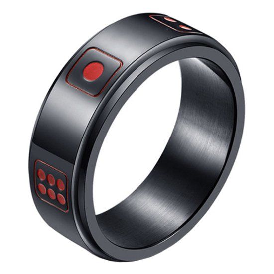 LGT JWLS Stalen mannen ring Dobbelsteen spinner Zwart Rood-19mm