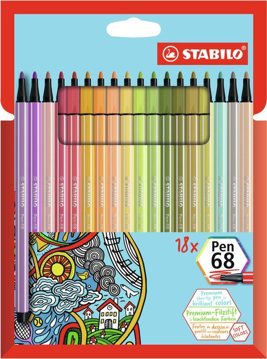 STABILO Pen 68 - Premium Viltstift - Etui Met 18 Kleuren