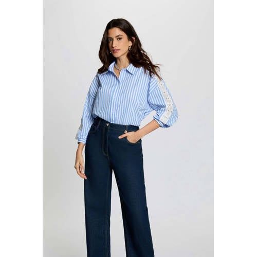 Morgan gestreepte blouse blauw broderie