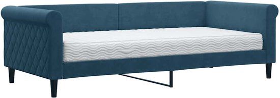 vidaXL Slaapbank met matras 90x200 cm fluweel blauw