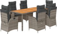 vidaXL 7-delige tuinset met kussens, polyrattan, grijs