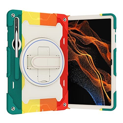 The Wolfdragon Beschermhoesje voor Samsung ungTAB S8 Ultra, schokbestendig, robuuste uitrusting, met draaibare houder, rood